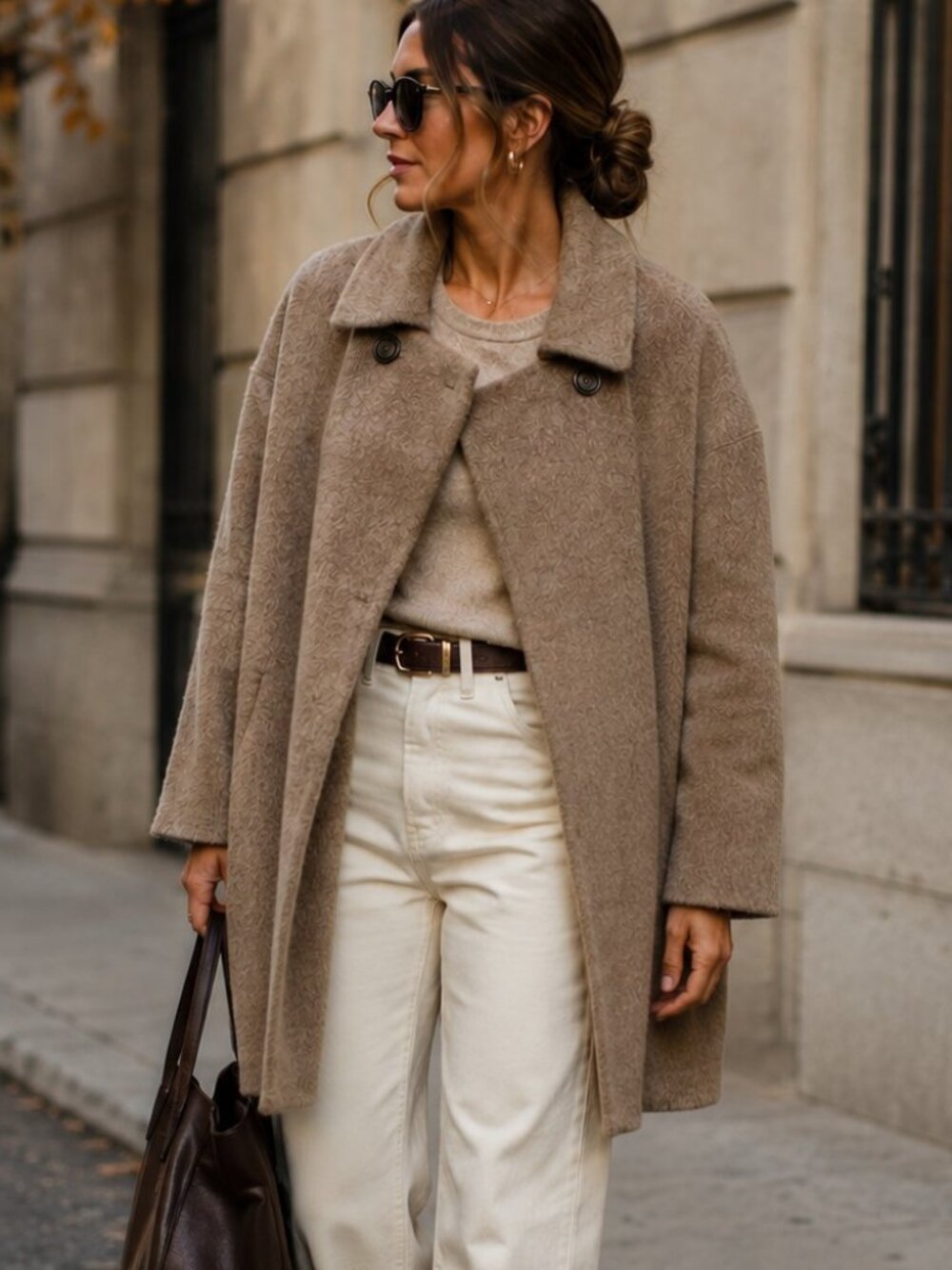 Zara Woman Handmade Wool Coat Womens M Tan Brown Oversized Boxy Minimalist